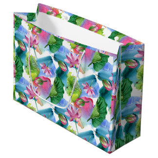 Waterverf Roze Lotus Flowers en Leaves Botanical Groot Cadeauzakje