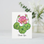 Waterverf Roze Lotus met knoppen en bladeren Briefkaart (Staand voorkant)
