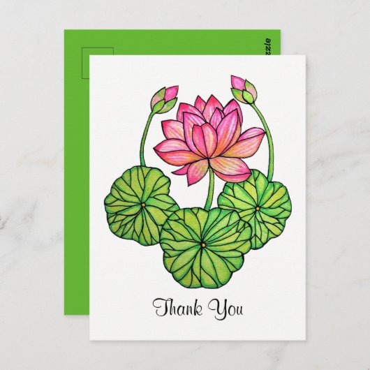 Waterverf Roze Lotus met knoppen en bladeren Briefkaart (Voorkant / Achterkant)