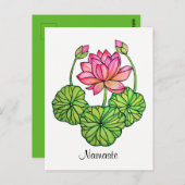 Waterverf Roze Lotus met knoppen en bladeren Briefkaart (Voorkant / Achterkant)