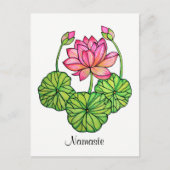 Waterverf Roze Lotus met knoppen en bladeren Briefkaart (Voorkant)