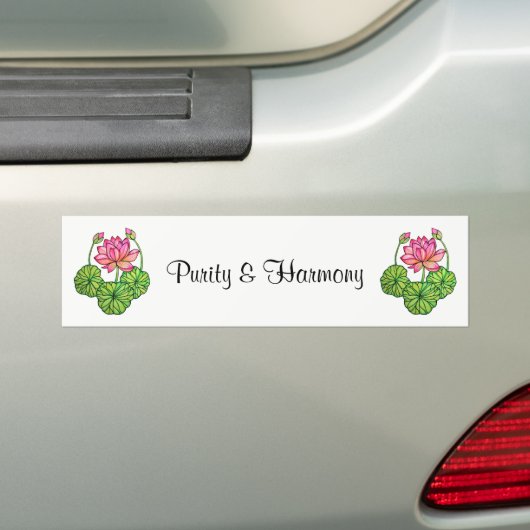 Waterverf Roze Lotus met knoppen en bladeren Bumpersticker (Op auto)