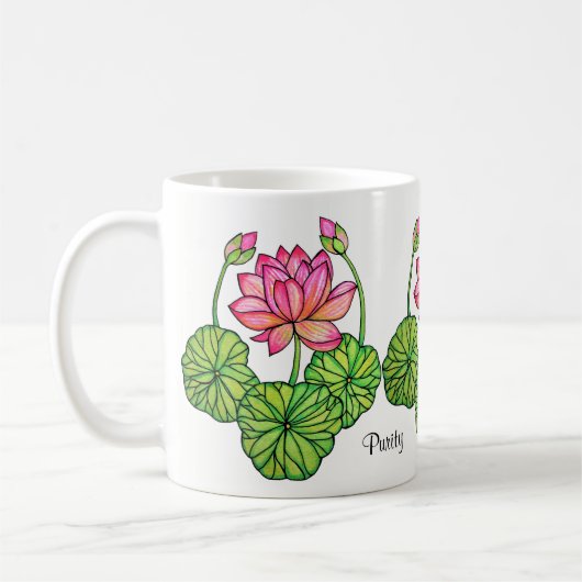 Waterverf Roze Lotus met knoppen en bladeren Koffiemok (Links)
