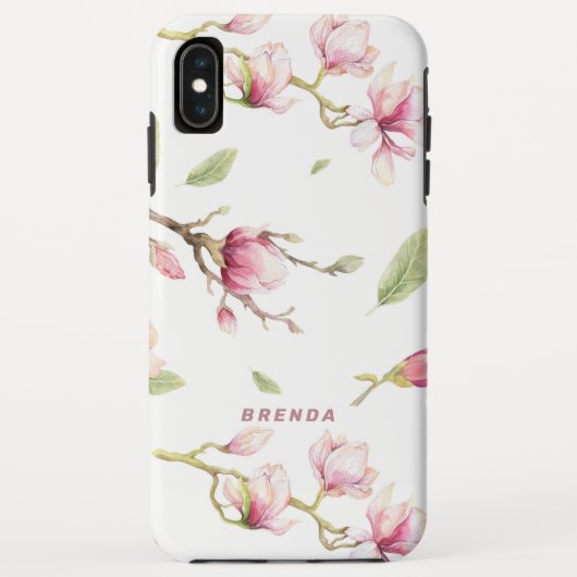 Waterverf roze magnolia bloemen & bladeren patroon Case-Mate iPhone case (Achterkant)