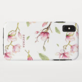 Waterverf roze magnolia bloemen & bladeren patroon Case-Mate iPhone case (Achterkant (horizontaal))