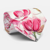 Waterverf roze Magnolia bloemenpatroon Stropdas (Opgerold)