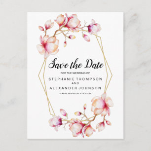 Waterverf Roze Magnolia Flowers Aankondigingskaart