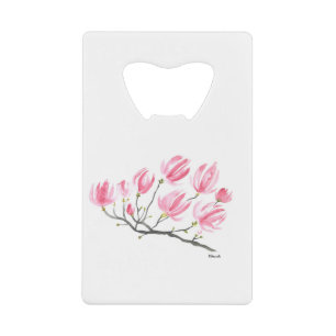 Waterverf Roze Magnolia Natuur Botanische Floral Kredietkaart Flessenopener