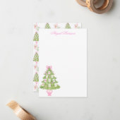 Waterverf Roze Mahjong Kerstboom Custom Notitiekaartje (Voorkant / Achterkant in situ)