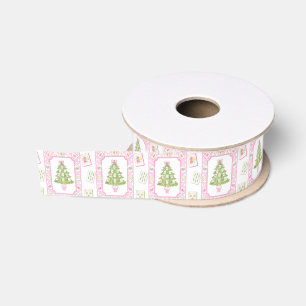Waterverf Roze Mahjong Kerstboom Grosgrain Lint