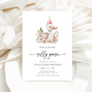 Waterverf Roze Meisje Een Gekke Gans 1e Verjaardag Kaart