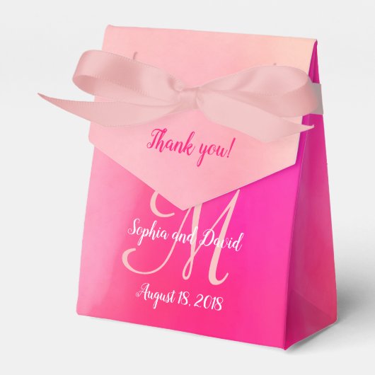 Waterverf Roze Monogram Huwelijksgunst Bedankdoosjes (Voorkant Zijde)