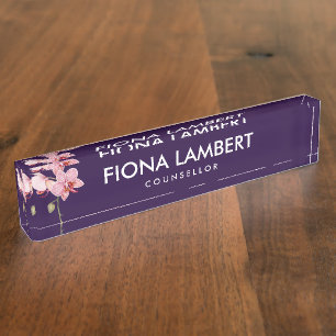 Waterverf Roze Moth Orchideeën Schilderij Naambordje