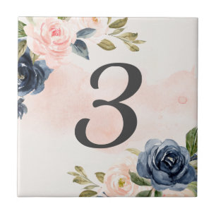 Waterverf Roze Navy Bloemen Huisnummer Tegeltje