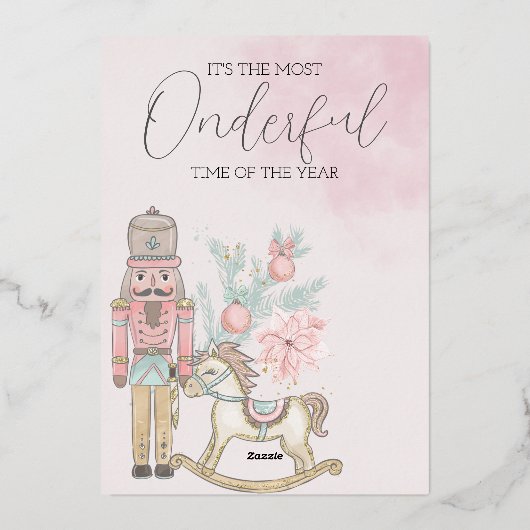 waterverf Roze Notenkraker 1e verjaardag Kerst Folie Uitnodiging (Achterkant)