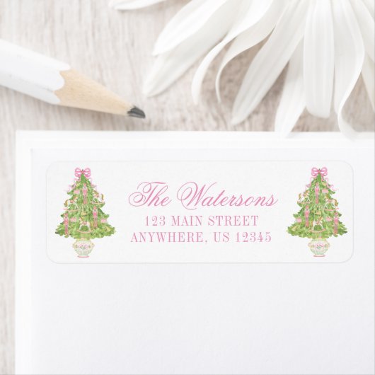 Waterverf roze notenkraker kerstboom adres etiket (Insitu)