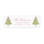 Waterverf roze notenkraker kerstboom adres etiket (Voorkant)