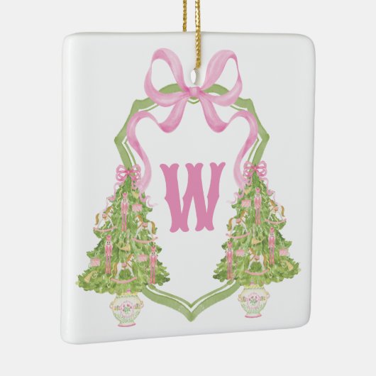 Waterverf Roze Notenkraker Monogram Crest Keramisch Ornament (Rechts)