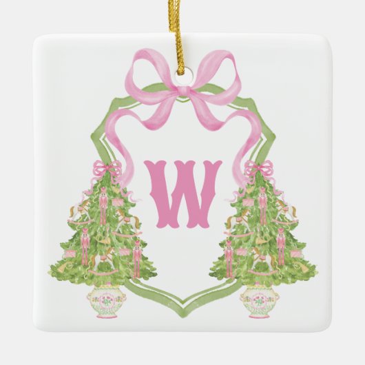 Waterverf Roze Notenkraker Monogram Crest Keramisch Ornament (Voorkant)