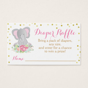 Waterverf Roze Olifant Baby shower Luier Raffle Visitekaartje