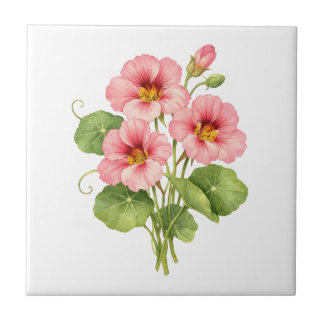 Waterverf Roze Oost-Indische Kers Bloemen  Tegeltje