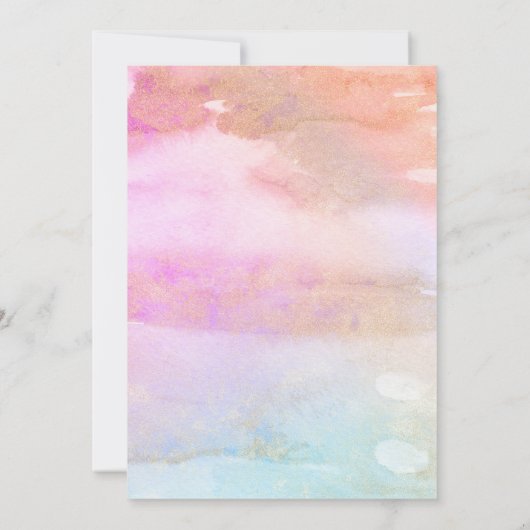 Waterverf Roze Oranje Blauw Gold Girl Bat Mitzvah Kaart (Achterkant)