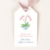 Waterverf Roze Orchidee Blauw Witte Kom Baby Showe Cadeaulabel