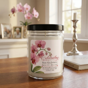 Waterverf Roze Orchidee Herdenkingskaarslabel Vierkante Sticker