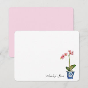 Waterverf Roze Orchidee in blauwe pot Bedankkaart