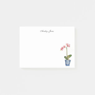 Waterverf Roze orchidee in blauwe pot Post-it® Notes