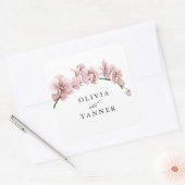 Waterverf Roze Orchideeën Tropical Paradise Bruilo Vierkante Sticker (Envelop)