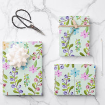 Waterverf Roze, Paars, Blauwe Kleine Bloemen