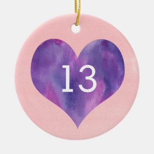 Waterverf Roze Paars Hart 13e verjaardag Keramisch Ornament