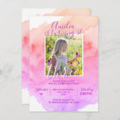 Waterverf Roze Paarse Meisje 3e VERJAARDAGSFEEST Kaart (Voorkant / Achterkant)