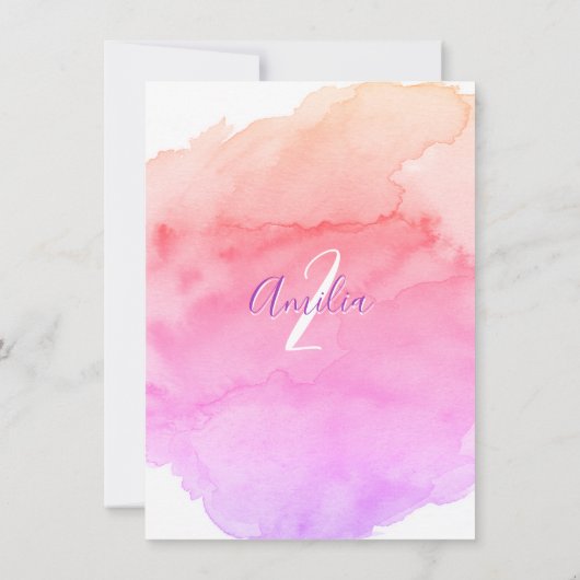 Waterverf Roze Paarse Meisje VERJAARDAG 2de TWEE J Kaart (Achterkant)