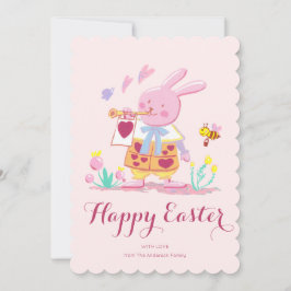 waterverf roze paashaas in de tuin feestdagenkaart