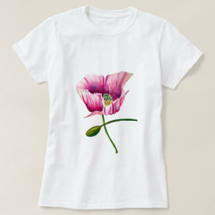 Waterverf roze papaver bloem t-shirt
