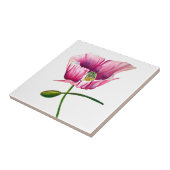 Waterverf roze papaver bloem tegeltje (Zijkant)