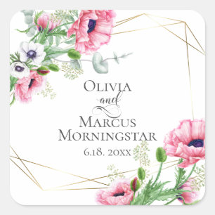 Waterverf Roze papavers Anemonen en Foliage Vierkante Sticker