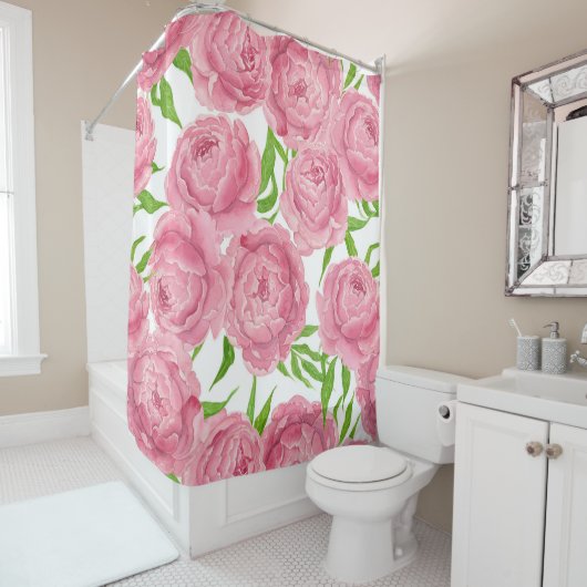 Waterverf roze pinda's douchegordijn (In situ)