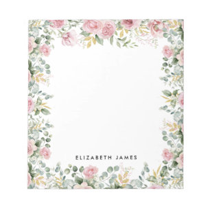 Waterverf roze pioenen en eucalyptus krans notitieblok