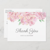 Waterverf roze pioenen. Tuin bruiloft dank u Briefkaart (Voorkant / Achterkant)