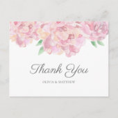 Waterverf roze pioenen. Tuin bruiloft dank u Briefkaart (Voorkant)