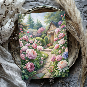 Waterverf roze pioenen tuin rijst papier
