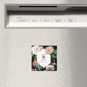 Waterverf Roze Pioenrozen Bloemen Bruiloft Zwart Magneet (Insitu (Vaatwasser))