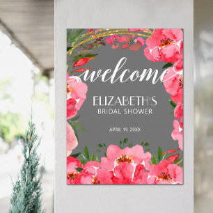 Waterverf Roze Pioenrozen Bruidsontbijt Welkom Poster