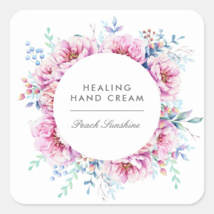 Waterverf Roze Pioenrozen Product Business Vierkante Sticker