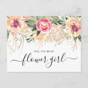 Waterverf Roze Pioenrozen Wil Je Mijn Bloemenmeisj Briefkaart