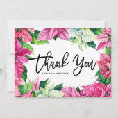 Waterverf Roze Poinsettia Kerstbruiloft Bedankkaart (Voorkant)