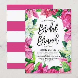 Waterverf Roze Poinsettias Bloemen Bruidsbrunch Kaart